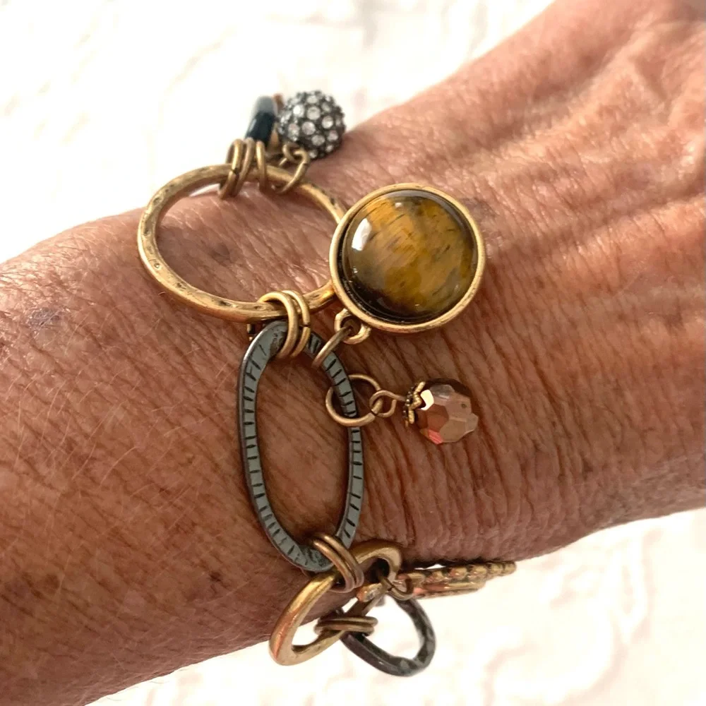 CHICO’S Charm Bracelet Matte Gold Bronze Magnet Clasp